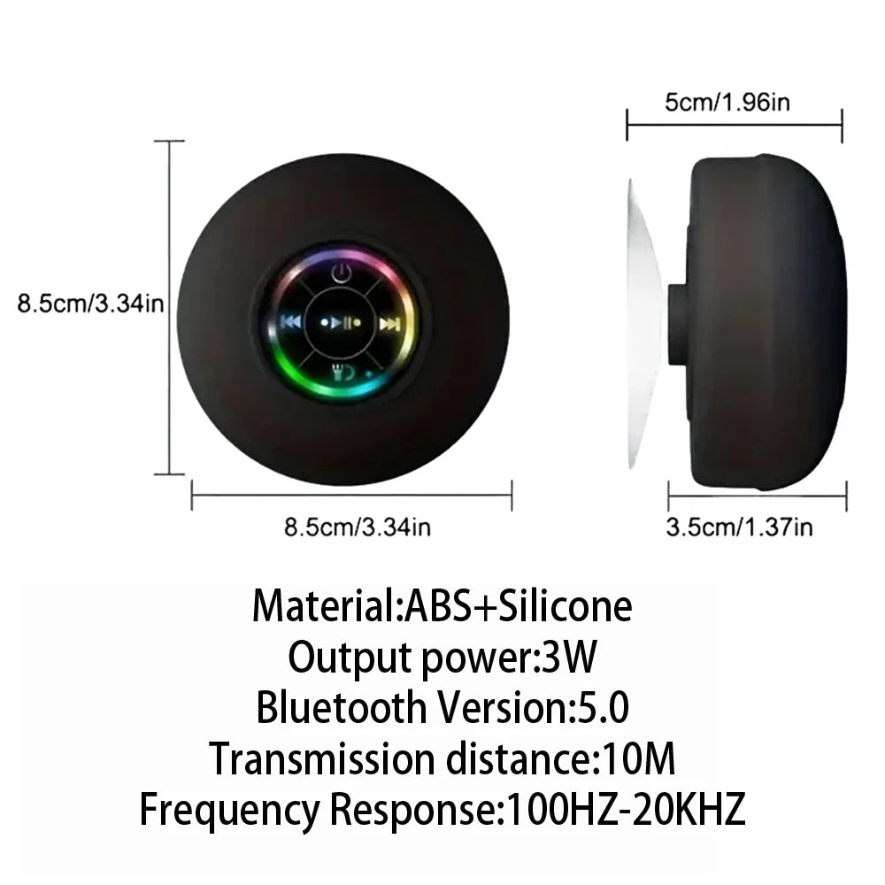 Aquabeat – Enceinte Bluetooth Étanche IPX4 LED pour douche, plage et extérieure.                Profitez d’un son immersif partout, avec un design compact et résistant à l’eau.