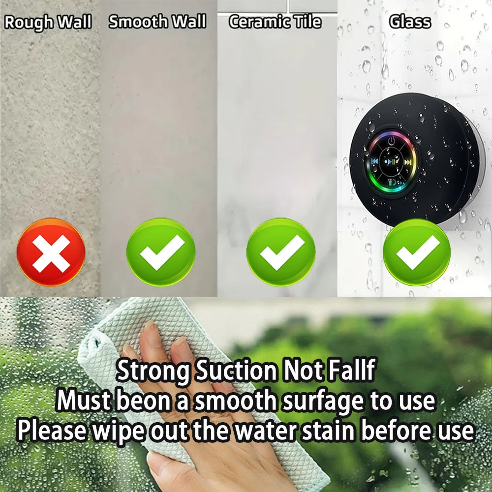 Aquabeat – Enceinte Bluetooth Étanche IPX4 LED pour douche, plage et extérieure.                Profitez d’un son immersif partout, avec un design compact et résistant à l’eau.