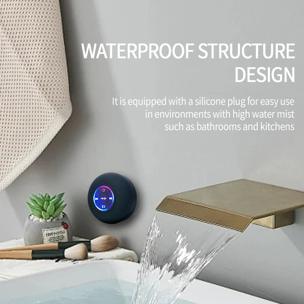 Aquabeat – Enceinte Bluetooth Étanche IPX4 LED pour douche, plage et extérieure.                Profitez d’un son immersif partout, avec un design compact et résistant à l’eau.