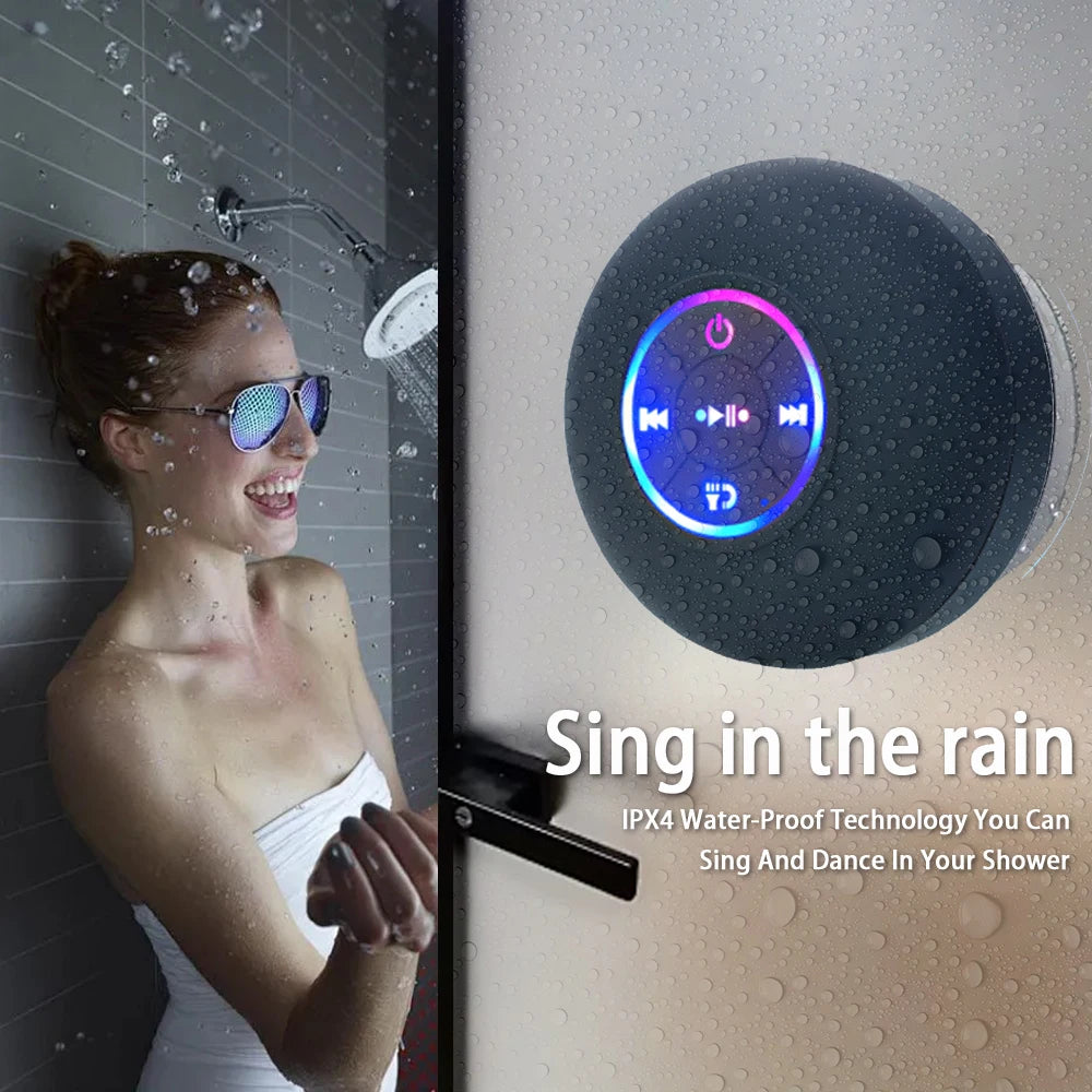 Aquabeat – Enceinte Bluetooth Étanche IPX4 LED pour douche, plage et extérieure.                Profitez d’un son immersif partout, avec un design compact et résistant à l’eau.