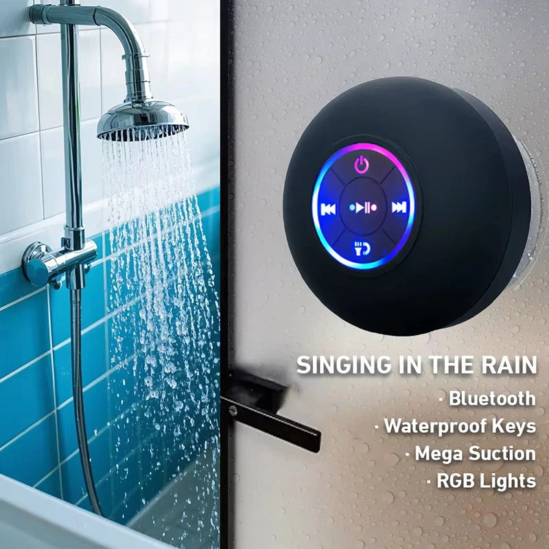 Aquabeat – Enceinte Bluetooth Étanche IPX4 LED pour douche, plage et extérieure.                Profitez d’un son immersif partout, avec un design compact et résistant à l’eau.
